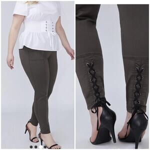 Lane Bryant Womens Utility Twill Skinny Pants Plus Size 12 Olive Green Lace Up